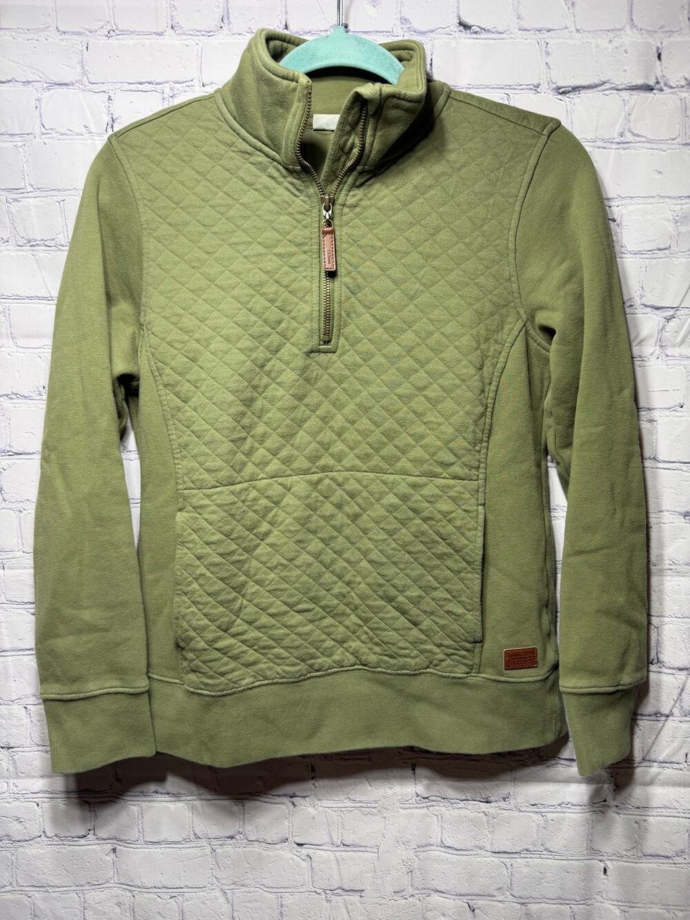 L.L.Bean Womens Quilted Quarter-Zip Pullover Green Sz XSP Layer Casual